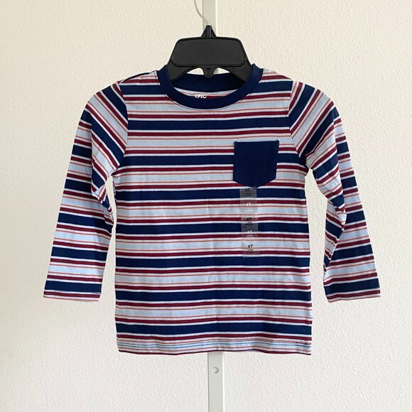 Epic Threads Little Boys Striped Pocket T-shirt Size 4T Pullover Long Sleeves - Picture 2 of 7